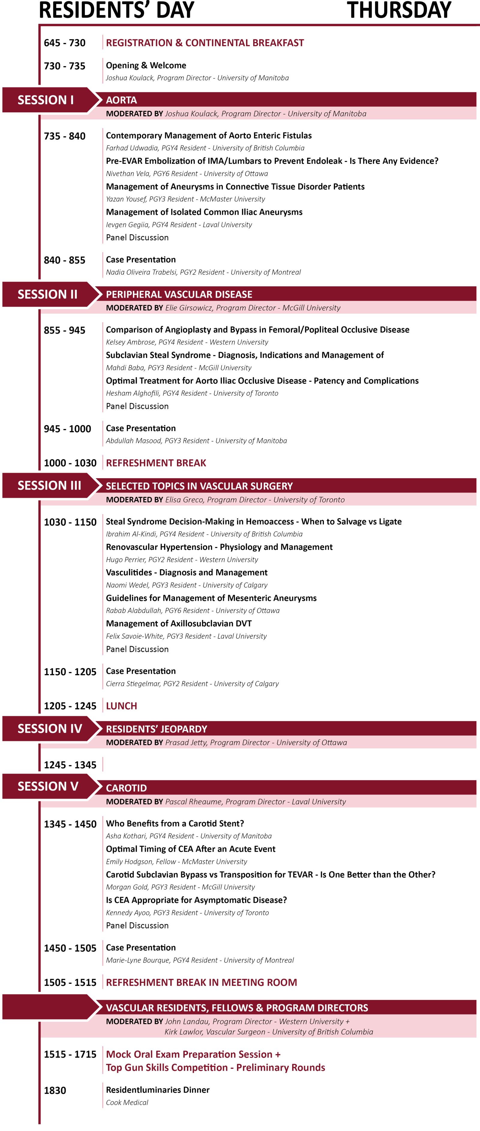 Thursday Program Details